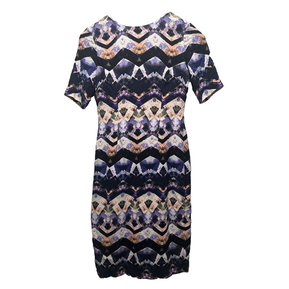Maggy London Women’s Sheath Dress Size 4 Multicolor Geometric Print Short Sleeve - Picture 1 of 8